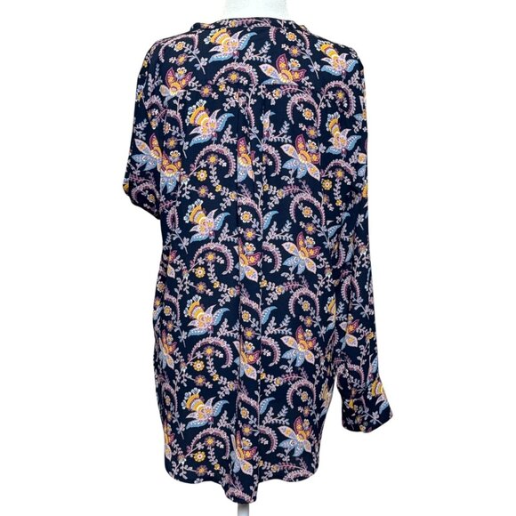 NEW LOFT Top Womens Long Sleeve Floral Print Blouse M Navy Multi-Color Loose Fit - Picture 3 of 9